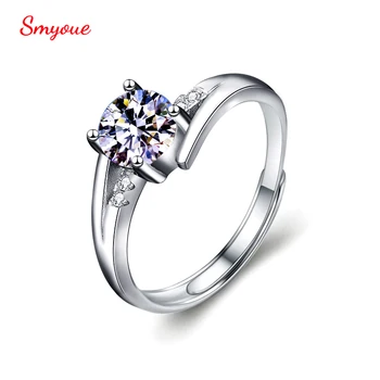 Smyoue D 1. Szín Karátos Valódi Moissanite Állítható Gyűrű A Nők 100% - Os 925 Sterling Ezüst Esküvői Pár Ajándék Nyitva Gyémánt Gyűrű