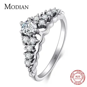 Modian Új 100% - Os 925 Sterling Ezüst Korona Gyűrűk Divat Klasszikus Rakható Gyűrű Évjárat Nők Csillogó Instagram stílus