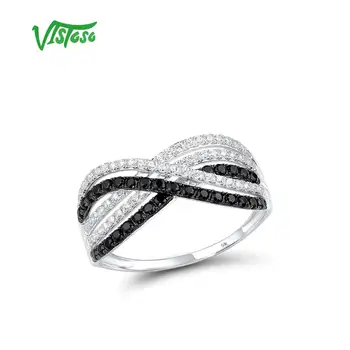 VISTOSO Arany Gyűrű Női Valódi 9K 375 Fehér Arany Gyűrű, Csillogó Fehér CZ Fekete Spinell Ígéret Zenekar Gyűrű Finom Ékszerek