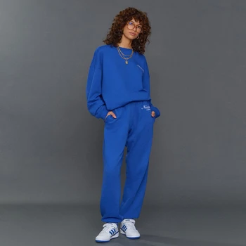 Luxus Elcsigázott Hímzés Print Női Melegítő Streetwear Kék Hosszú Ujjú Pulcsit Nadrágom Két Darab, Meghatározott Nők Laza Melegítő